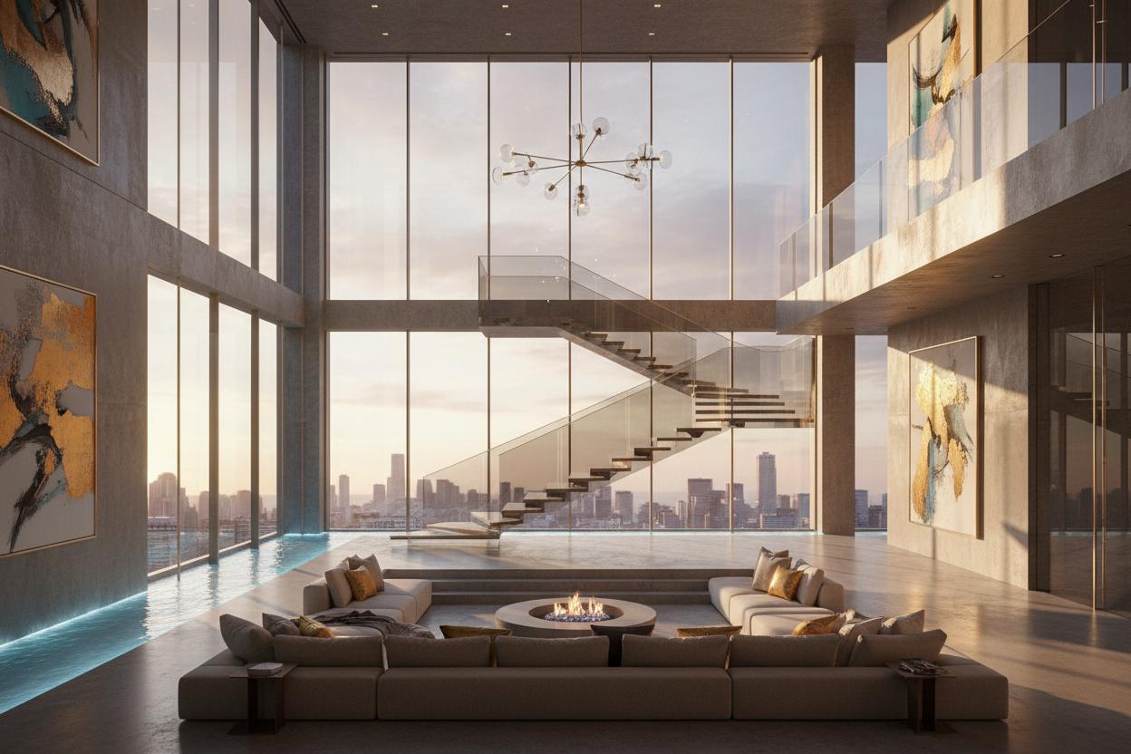 Photorealistic 3D architectural visualization of luxury modern interior